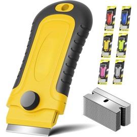 1 Pack Razor  Scraper with 15 Extra , Scraper Tool for Cleaning Window, , Cooktop, Oven, Glass Stove Top Scraper, Razor Scraper with Buit-In  Storage - Colour: Yellow, Size: 1 Pack