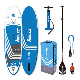 Zray 12 Foot X-Rider Epic X3 Inflatable SUP Outdoor Sport All Around Stand Up Paddle Board Kit with Ultimate Agile Light Technology, Blue/White
