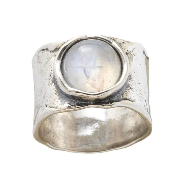 LRGKMCWTOB Retro Rainbow Moonstone Ring 925 Sterling Silver Statement Ring