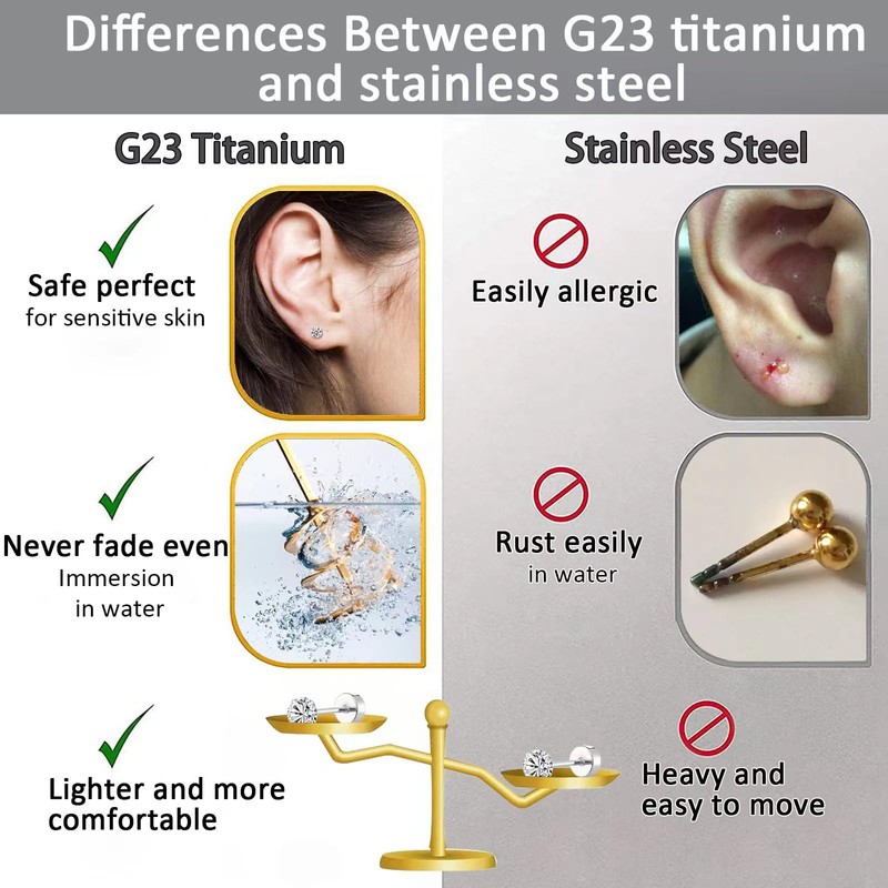 ESHIONER 1 x Nose Piercing Stud G23 Titanium Hypoallergenic, Titanium