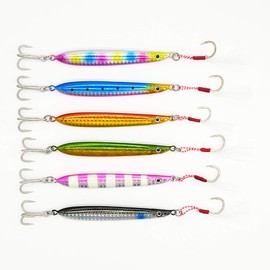 Orurdo qb100204a05n0 Metal Jig 6 Color Set, 2.8 oz (80 g), Front Single Assist Hook & Triple Hook, Rear Center of Gravity Metal Jig, Shore Jigging, Sea Bass, Flounder, Hamachi, Etc