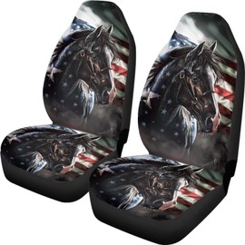 Guevoxuh 2 Piece Car Seat Cover for Front Seat Vintage American Flag Horse Print Breathable Vehicle Seat Cushion Cover Interior Accessories Universal Fit Most Car Sedan Van Truck