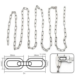 KAIISSA Stainless Steel Chain, Strong, Heavy Duty, Welded Chain Links for Hanging Fences, Walking with Dog Chain, Swivel Chain, Drying The Laundry Chain, Maximum Load 60 kg, 2.5MM - 3 Meter