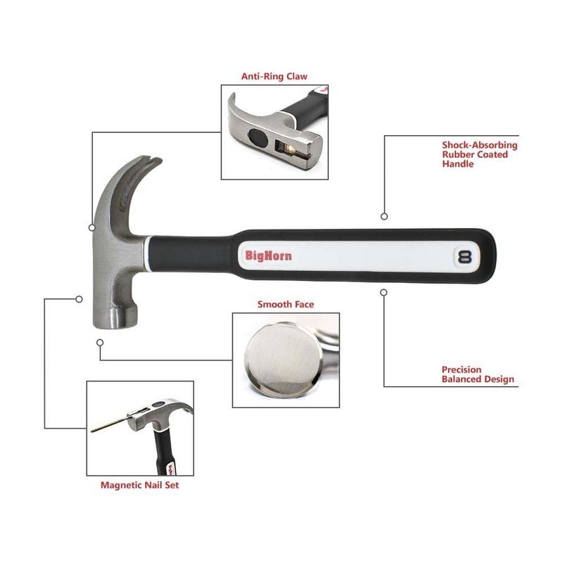 Big Horn 15153 8 Oz Mini Claw Hammer with Rubber