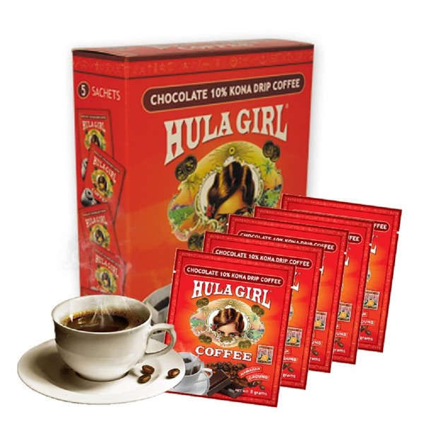 Hula Girl - Juego de 5 cajas de café con diseño de gotas de Kona, color chocolate