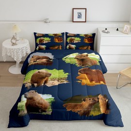 Cute Capybara Twin Size Comforter Set Capybara Bedding for Boys Girls Kids Kawaii Capybara Bedding Comforter Sets Funny Capybaras Rodent Animals Duvet Insert Gifts for Capybara Lovers Quilt