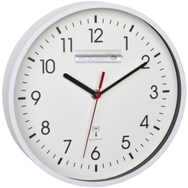 TFA Dostmann 60.3550 Analogue Radio Controlled Wall Clock Precise Display Classic Analogue Glass Cover Waiting Room Home Easy Read 245 x 245 x 42 mm