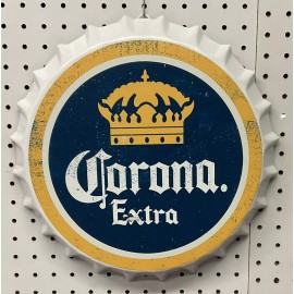 Corona Tin Bottle Cap Sign. 13 3/4”diameter X 1 3/4” Wide.