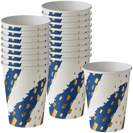 SILVER SPOONS (18 - Pack 9 Oz.) Elegant Disposable Coffee Cups - Drinking Hot Cups For Coffee, Tea, Hot Chocolate & All Sort Of Beverages, Paper Coffee Cups, Great For Home, Deco Design - Blue