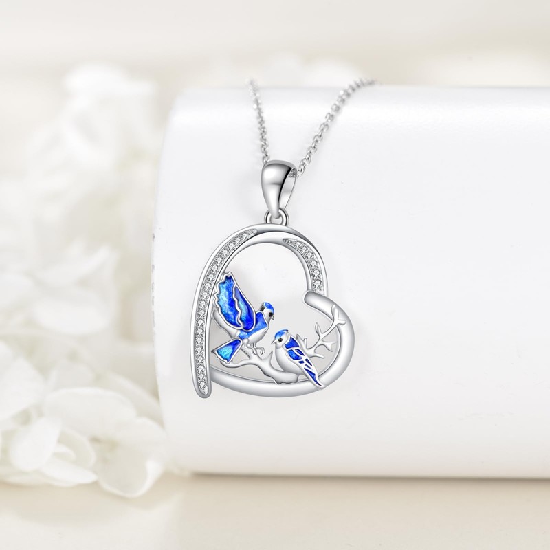 DAYLINLOVE Blue Jay Necklace 925 Sterling Silver Blue Jay Pendant