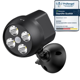 NICREW NICREW Bewegungsmelder fr Aussen, Batteriebetriebene Aussenlampe mit Sensor, Leistungsstarke LEDs ohne Kabel, 4 LEDs, Wetterfestes Sicherheitslicht fr Veranda, Garage, Garten