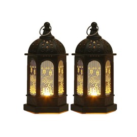 Anlising 2 Pieces Ramadan Lantern Decoration, LED Eid Mubarak Lamp, Ramadan Candle Lantern, Hanging Ramadan Lamp, Ramadan Lantern Decor, for Home Tabletop Decor Creative Party Supplies (Black)