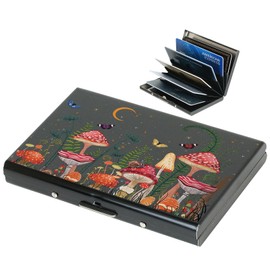 BONSYL® Credit Card Holder, RFID Blocking Slim Metal Credit Card Holder Wallets for Men and Women, 6 Cards/Black/Mushroom, Modern