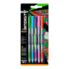 BIC, Plumines de Punto Mediano, Rotulador Intensity, 1.00 mm, Escribir, Subrayar, Delinear Colores Intensos, 5 Piezas