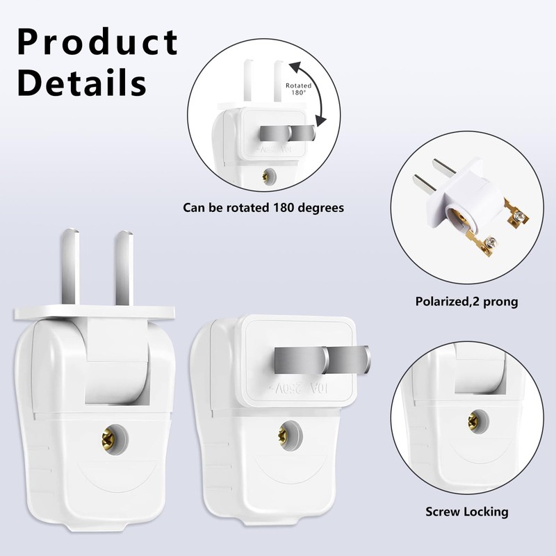 Replacement Plug 2 Prong, Extension Cord Replacement Male Power Plug,