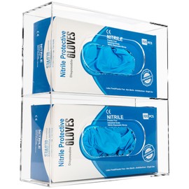 Nelspen Glove Box Holder Dispenser Acrylic Double Side Loaded Clear Rack Storage Organizer for Medical, Latex, Rubber, Nitrile, Exam, Disposable Glove Boxes and Face Mask Holder Standing or Wall Mount