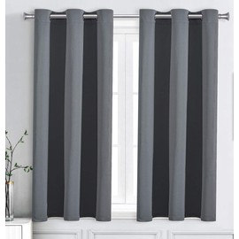 WPM Triple Weave Blackout Curtain Room Darkening 2 Panels/Drapes for Living Room, Grey Thermal Insulated Grommet Bedroom Window Draperies (Grey, 42" W X 45" L)