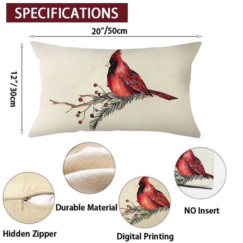 Ogiselestyle Christmas Cardinal Throw Pillow Covers, 12 x 20 Inch