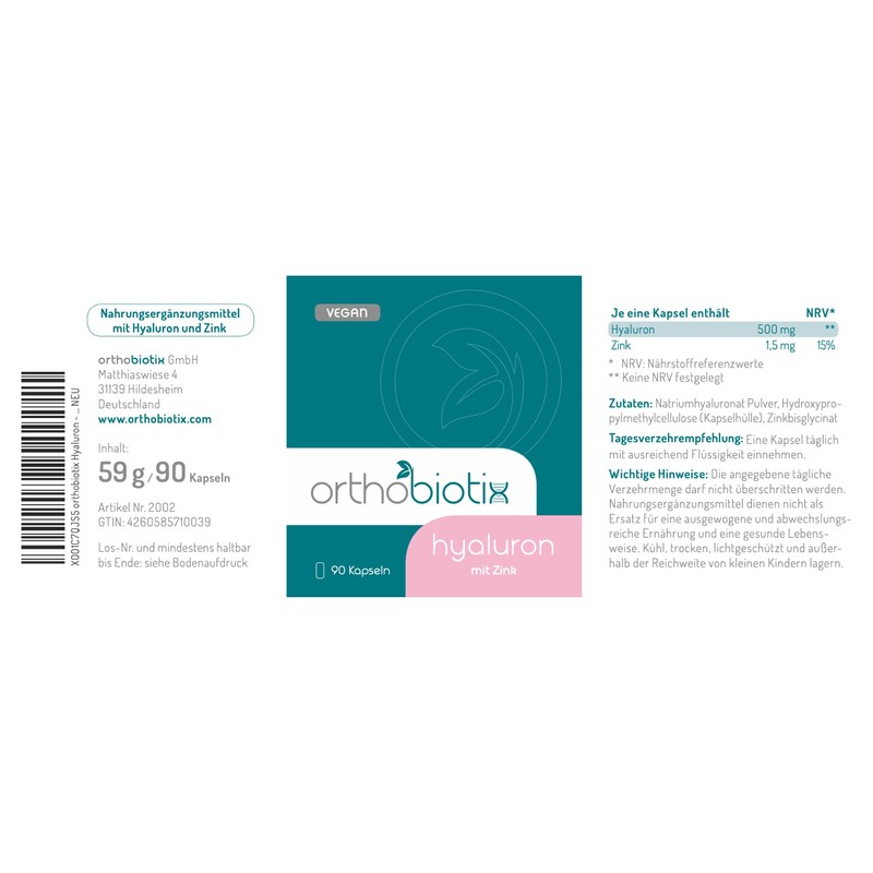 orthobiotix Hyaluronic with Zinc, 90 Capsules in 3-Month Supply, High