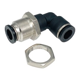 Jienk 5Pcs Bulkhead Elbow 3/8" x 3/8" Tube OD Push to Connect Tube Fitting, PLM-3/8 Bulkhead 90 Degree Elbow Pneumatic Quick Connect Air Fitting