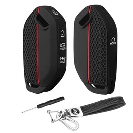 QBUC for 2PCS Kia Key Fob Cover with Keychain Soft Silicone Protection Compatible with 2023-2026 Kia Telluride 5 Buttons (Black+Black)