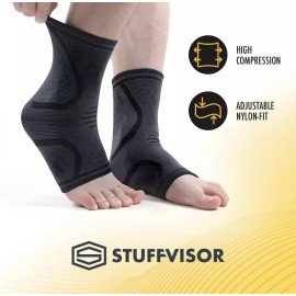 Stuffvisor Ankle & Foot Compression Sleeve, Socks for Maximum Support, Small 2PK