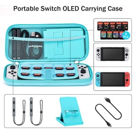 Younik Switch OLED Accessory Bundle, 17 in 1 Switch OLED Accessory Kit for Girls Includes Switch Carry Case, Adjustable Stand, Protective Case for Switch Console & J-Con (Blue)