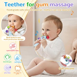 Food - Quality Baby Rattle - Tooth Ring - BPA Free - Choking Rights - Design, Grip Strengthening, Suitable for Hearing Development and Teeth Development, Ideal for Babies Aged 0-36 Months (Blue)