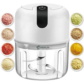 White 3 CUP Electric mini garlic crusher, USB rechargeable portable electric food crusher, wireless small kitchen processor for crushing garlic, ginger, chili, minced meat, onions, etc.(350+250+100ml)