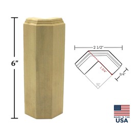 1 3/4" x 1 3/4" x 6" Poplar (Paint Grade) Square Outside Corner Base Block, Trim Molding (6)