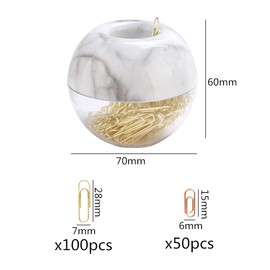 100pcs Standard Gold Paper Clips in Marble Tone Magnetic Paperclips Holders and 50pcs Rose Gold Mini Paper Clip Set for Desk Organizers Gift Idea (Marble Dispenser Rose Gold Mini Paper Clips)
