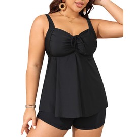 Yonique Plus Size Tankini Swimsuits for Women Tankini with Shorts Two Piece Bathing Suits Flowy Swimwear Black 14plus