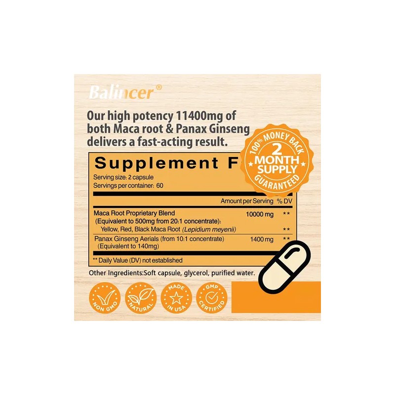 Balincer Suplemento Maca Negra Y Ginseng (120 Cápsulas)