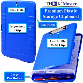 Think2Master Blue Plastic Storage Clipboard with Pencil Holder. | 25% Heavier & 25% Sturdier| Heavy Duty. Must Have for Nurses, Teachers & Classrooms.