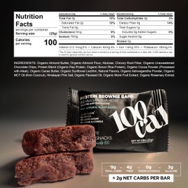 Protein Bar Chocolate Brownie | High Protein High Fiber Keto Snacks for Gut Health, Gluten Free Chocolate Snacks with Organic Ingredients for Weight Loss, Vegan Protein Bars with MCT Oil and Ashwagandha, Wholesome Yum Clean Protein Bars 100 Calories each | Low Calorie, Low Carb Snacks | Contains 8 Units | 100 Cal Snacks