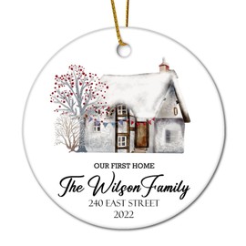 DOREENABE Our First Christmas in New Home Keepsake, First House Bauble, Christmas Tree Holiday Decoration, 1st Home Xmas Ceramic Ornament, Housewarming Gift, New House Bauble, Stocking Stuffer