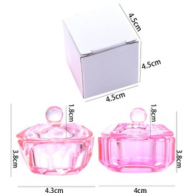 Leadigol 2PCS Pink Crystal Nail Art Dappen Dish,Clear Nail Art Dish Glass Crystal Cup with Lid for Nail Tool