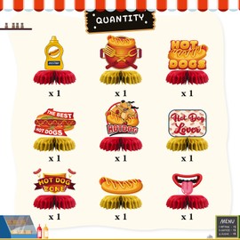 Hotdog Sign Table Honeycomb Centerpieces Wedding Birthday Party Table Decor Fiesta Hotdog Party Table Decorations Baking Favor Photo Booth Props 9 PCS