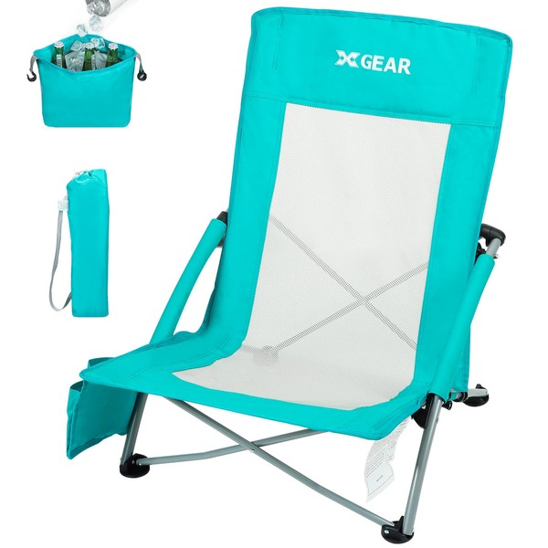 XGEAR High Back Folding Beach Chair with Detachable Cooler Bag