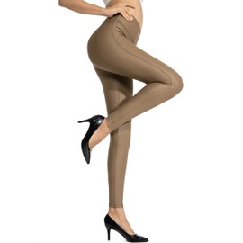 SANTINY Women's Faux Leather Leggings Pants Stretch High Waisted Tights for Women(Beech Wood_S)