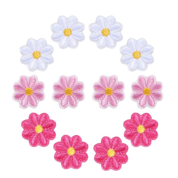 WATASHINO Patches, Iron, Applique Flowers, 0.8 inches (2 cm), Set of 12, Girls, Children, Small, Embroidery, Cute (MIX1)