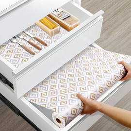 Shelf Liner for Kitchen Cabinets, Non Adhesive 15 Inch Wide X 15 Ft Waterproof Cabinet Drawer Liners for Pantry Shelves, Non Slip Strong Grip Mat for Closet Bathroom Cupboard, Gold and Silver