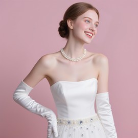 Papoopy Women White Long Gloves for for Wedding, Tea Party, Cosplay, Costume (Satin - White)