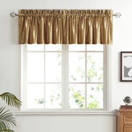 PRIMROSE Set of 2 Panels Gold Curtains Valances for Living Room Kitchen Short Privacy Decorative Velvet Rod Pocket Window Valance Curtains W 52" x L 18"