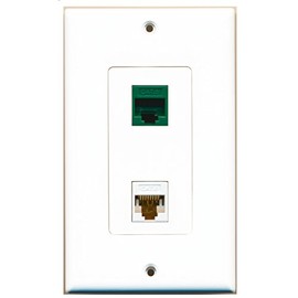 RiteAV 1 Port Cat6 Ethernet White 1 Port Cat6 Ethernet Green Wall Plate Oversized Jumbo MIDI