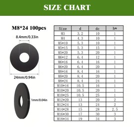 Hexizexi Pack of 100 Washers Black M8 x 24 mm Stainless Steel Flat Washers for Home Repairs Screws Bolts Nuts