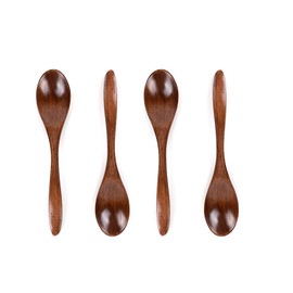 Yuannee Wooden Spoons,4 PCS Wooden Honey Spoon Dessert Spoons Wooden Ice Cream Reusable Natural Wood Long Soup Spoons Wooden Coffee Spoon Matcha Spoon for Baking Stirring