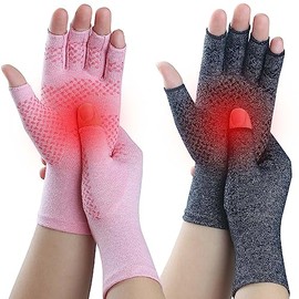Kecartu Kecartu 2 Pairs Compression Gloves for Rheumatoid Arthritis, Osteoarthritis, Carpal Tunnel Pain, Fingerless Arthritis Hand Gloves for Women Men Support Work&Computer Typing (Pink+Black, Small)