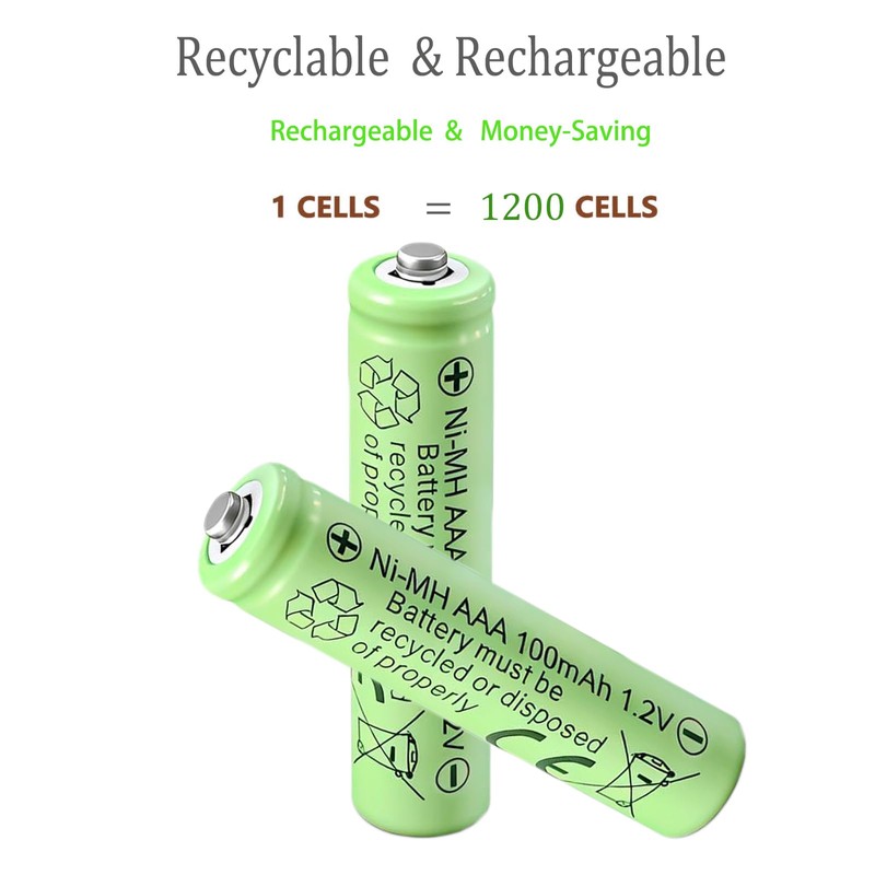 12 Pcs 1.2V AAA 100mAh NiMh Rechargeable Batteries for Solar