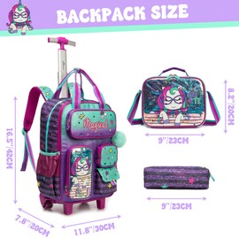 Inprof Unicorn Rolling Backpack for Girls, Wheels Backpacks for Elementary Student, Kids Wheeled Trolley Trip Luggage with Adjustable Handle